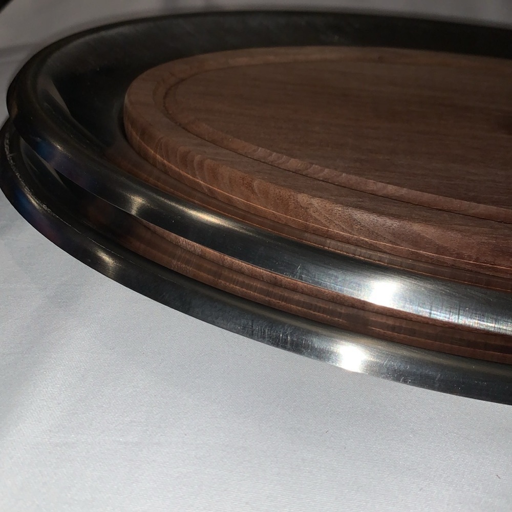 Vintage Beautiful Gently Loved Stainless Tray w Walnut Insert by Vollrath - Picture 8 of 12